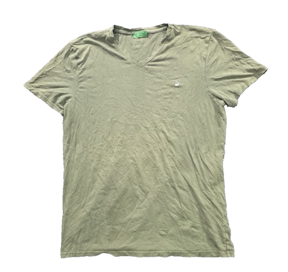 United Colors of Benetton Green cotton v-neck Short Sleeve T-shirt Sz XL A009333